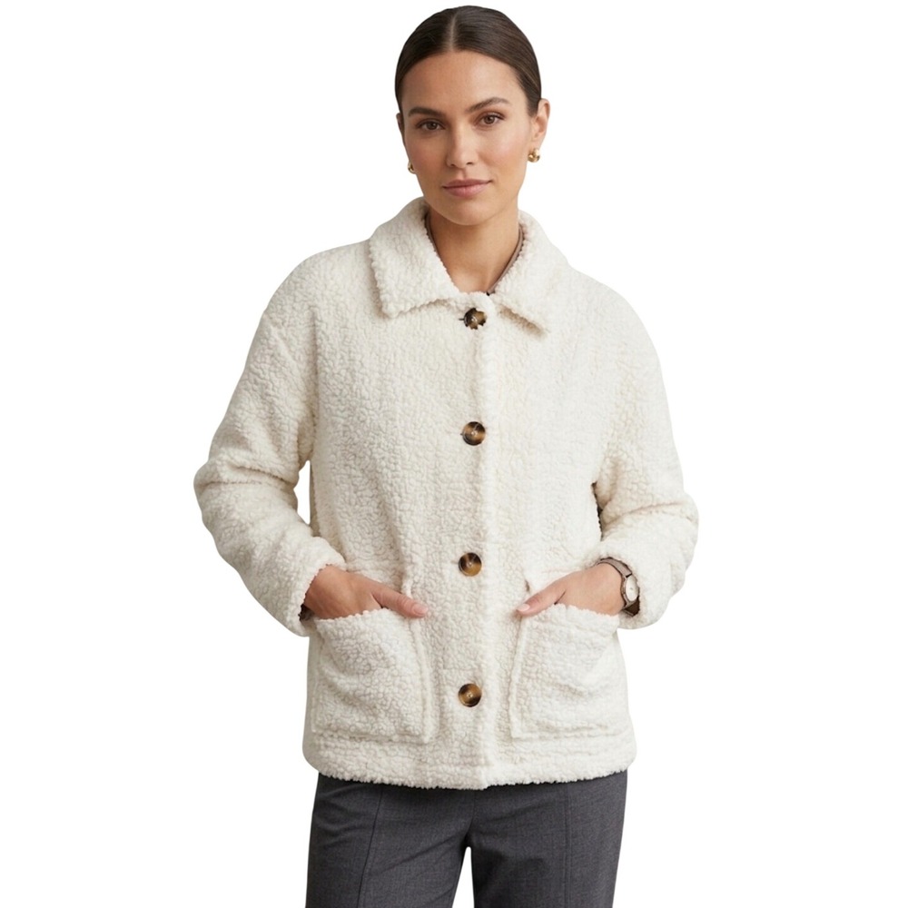 Sanctuary‎ Ivory Teddy Bear Fleece Jacket Faux Shearling Shacket Size Medium